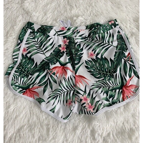 SweatyRocks Womens Three Piece Swimsuit Leaf Print Wrap Halter Top Shorts Size L - Picture 9 of 11